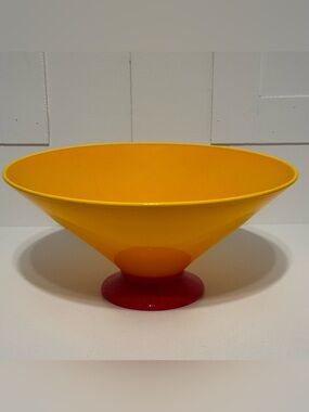 IBEX Augusta Studios Postmodern Art Glass Footed Bowl Memphis Style Yellow Red